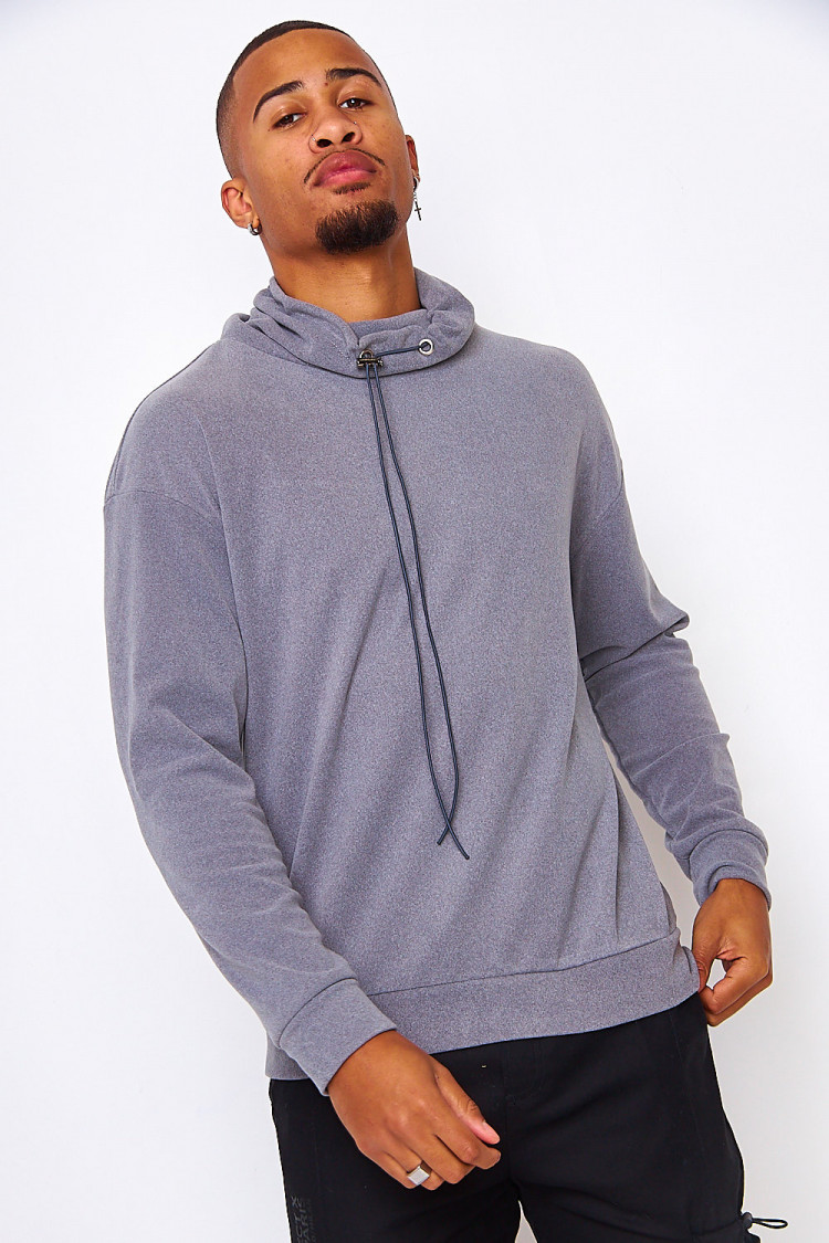 Pull en velours gris col ajustable