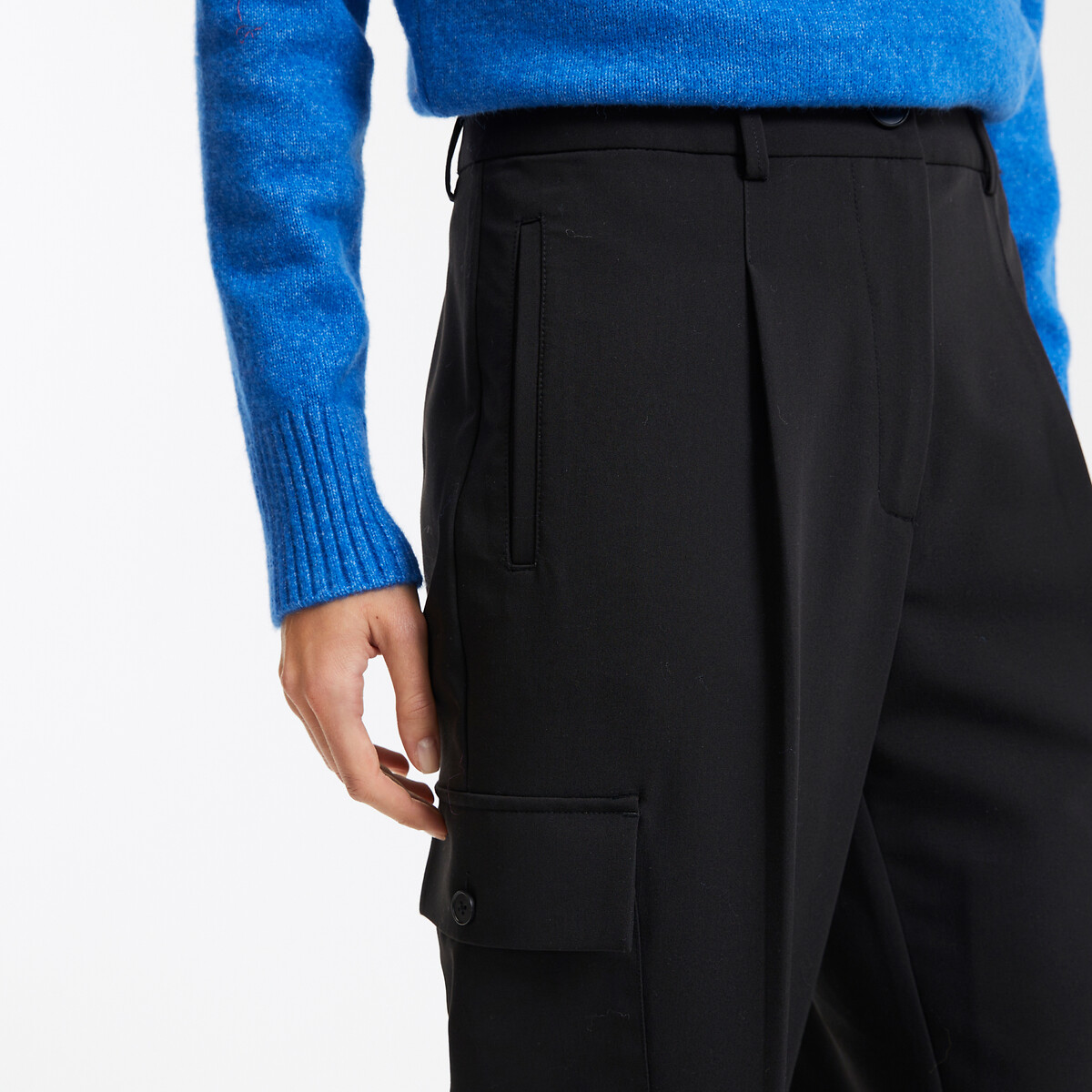 COLEÇÃO LA REDOUTE<br>Calças retas de cintura alta com bolsos cargo