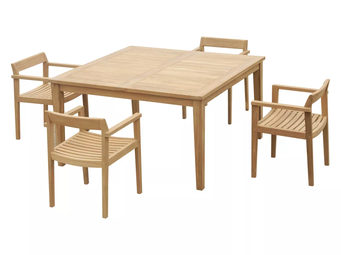 Salle à manger de jardin en teck : 1 table carrée + 4 fauteuils - Naturel clair - ALLENDE de MYLIA