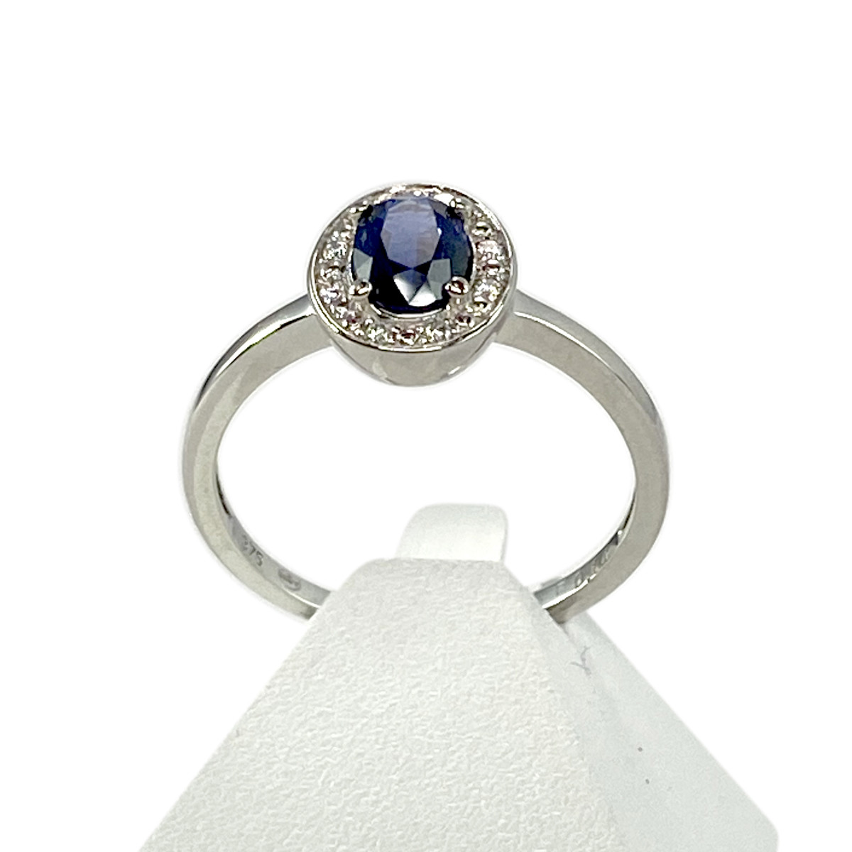 Bague d'occasion or 375 blanc saphir ovale et diamants