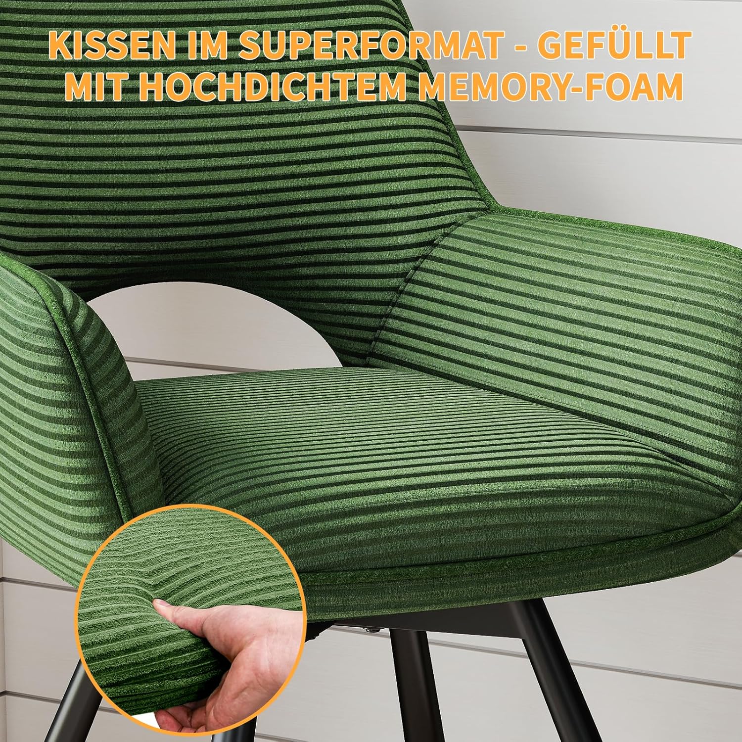 Esszimmerstühle 6er Set Drehbar 360°,Armlehnstuhl mit Metallbeine,geeignet als Stühle Esszimmer,Samt Stuhl,Küchenstühle,Wohnzimmerstuhl,Polsterstuhl mit Samtigem Gefühl,Grün