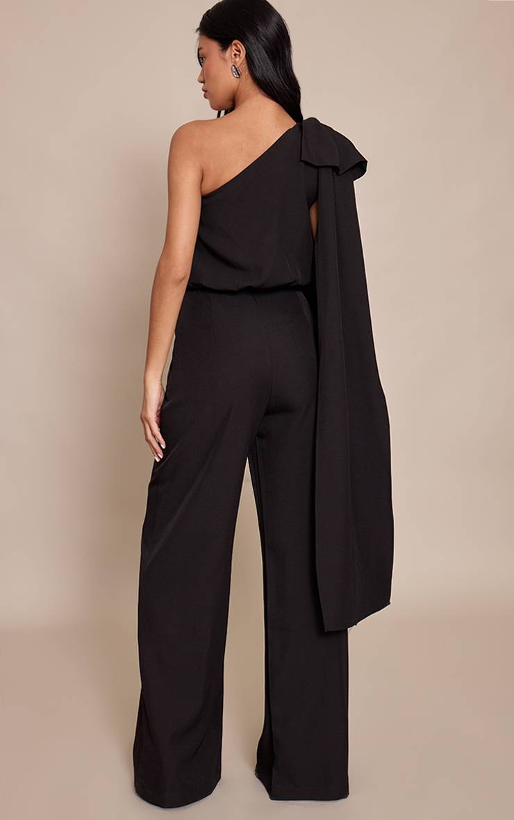Noir Combinaison Jambe Droite Asymétrique Avec Nœud Décoratif