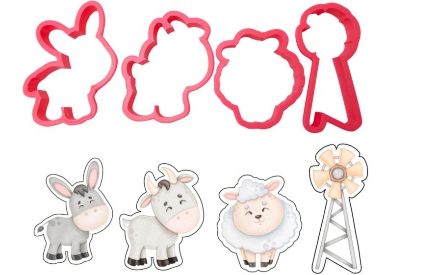 Guetzli-Ausstecher Serie Bauernhof mit Esel, Schaf und ZiegeRosa Cutter Bauernhof