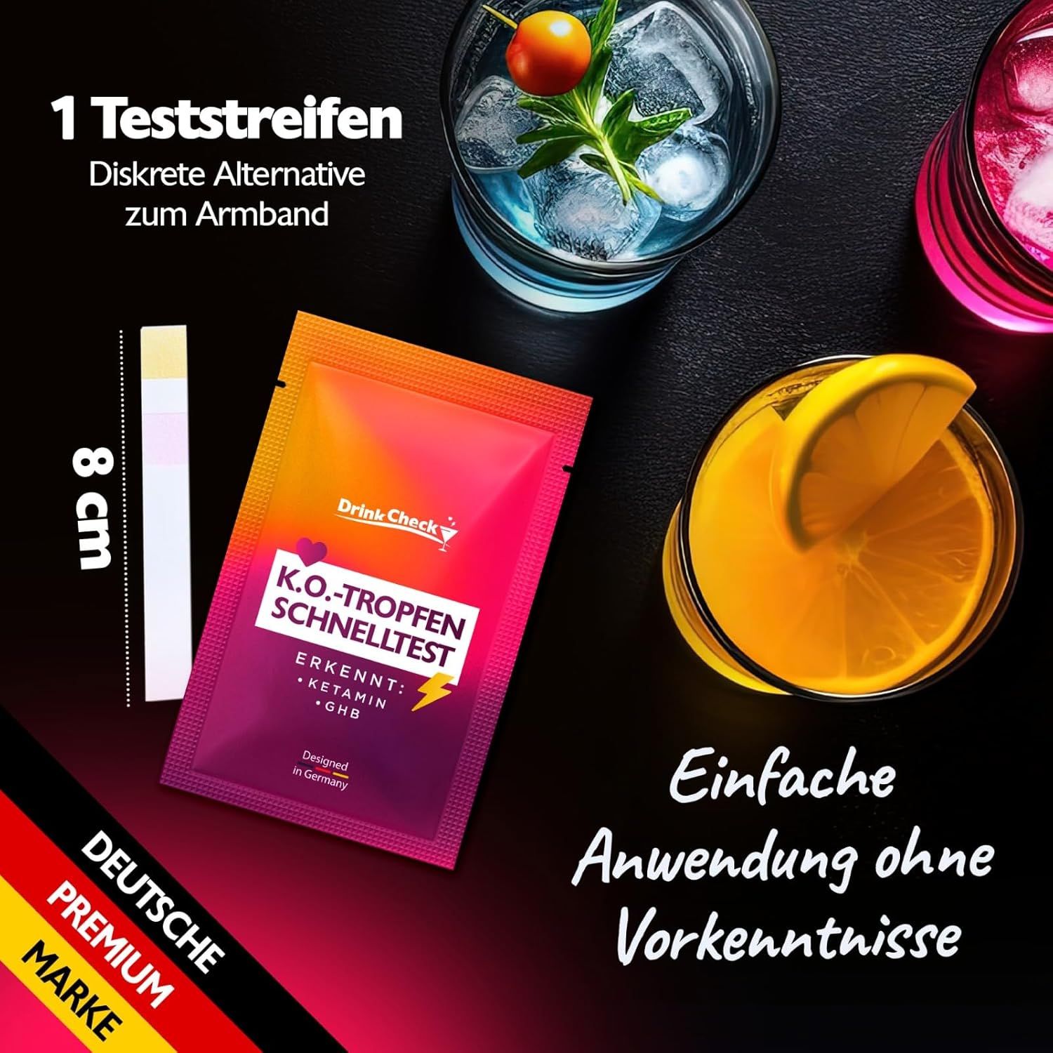 DrinkCheck K.O. Tropfen Schnelltest zur Erkennung von Ketamin und GHB