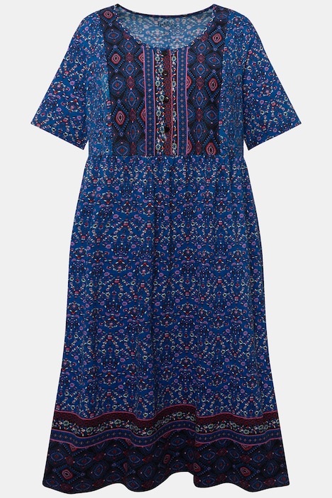 Jerseykleid, Bordürendruck, Taschen, Rundhals, Halbarm