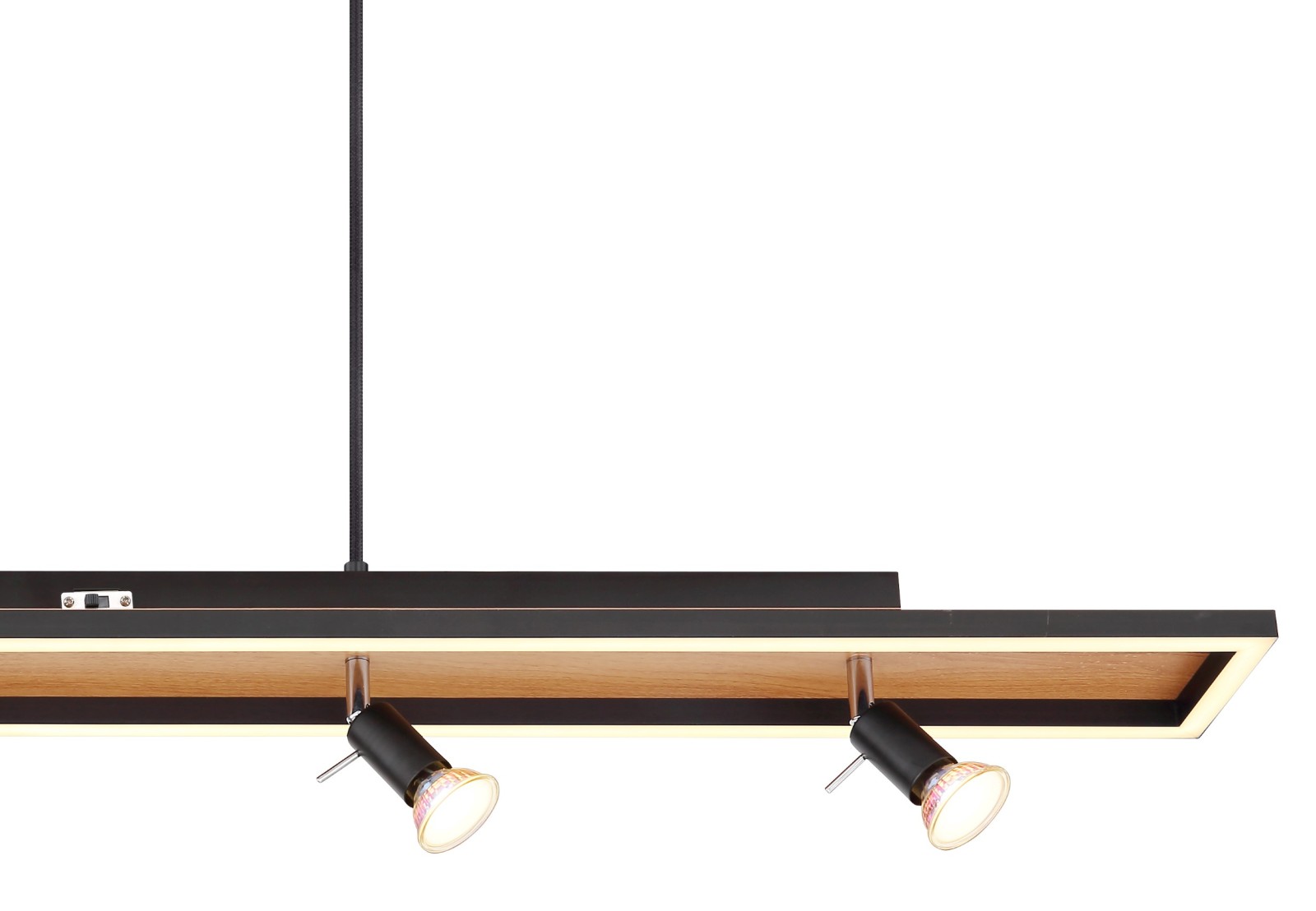 LED-Hängeleuchte - schwarz matt - Holzoptik - 4-flammig
