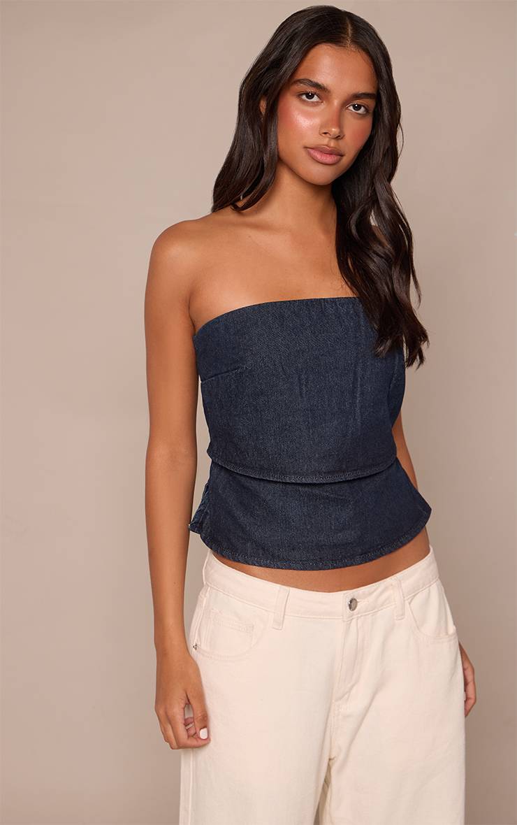 Raw Indigo Wash Top Bandeau Double Couche En Denim