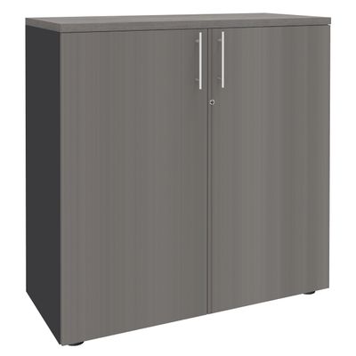 Armoire mi-haute IDRA/DUAL - L80 x H102 x P47 - 2 portes - 2 tablettes métal DS - Corps anthracite - Portes et dessus Chêne gris