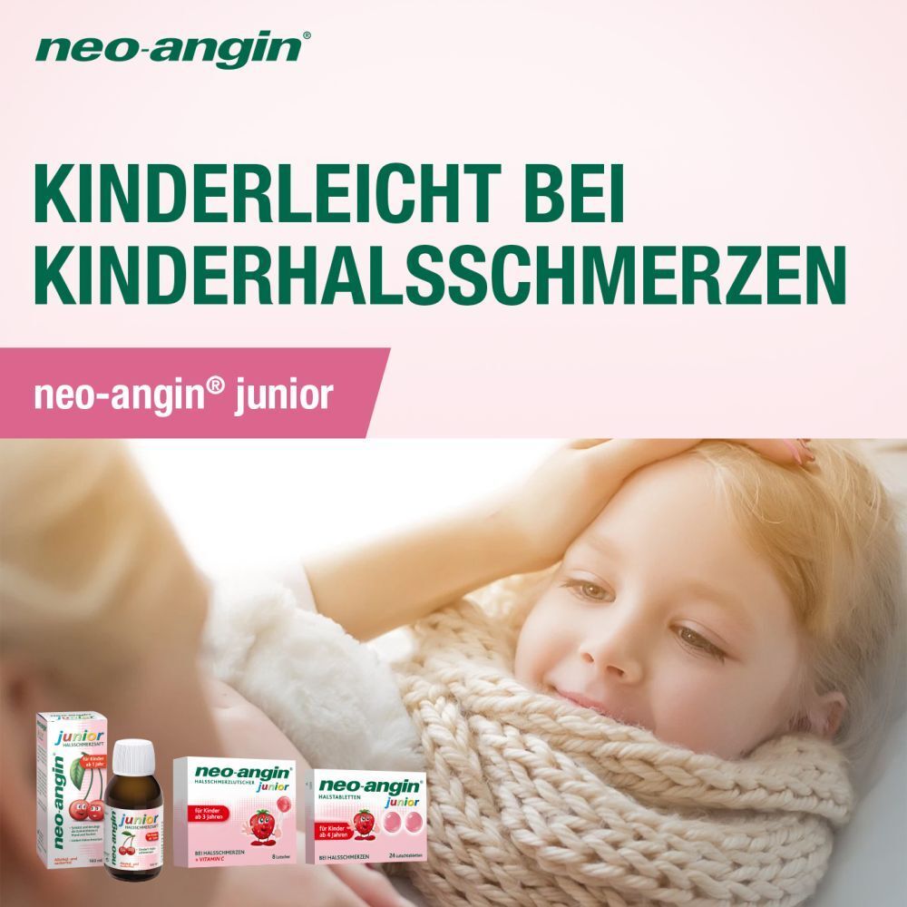 neo-angin junior Halsschmerzsaft mit leckerem Kirschgeschmack für Kinder ab 1 Jahr - zuckerfrei