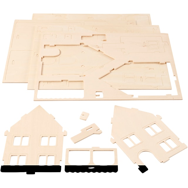 3D Konstruksjonsfigur, Hus med hveranda, str. 22,5x16x17,5, 1 stk.