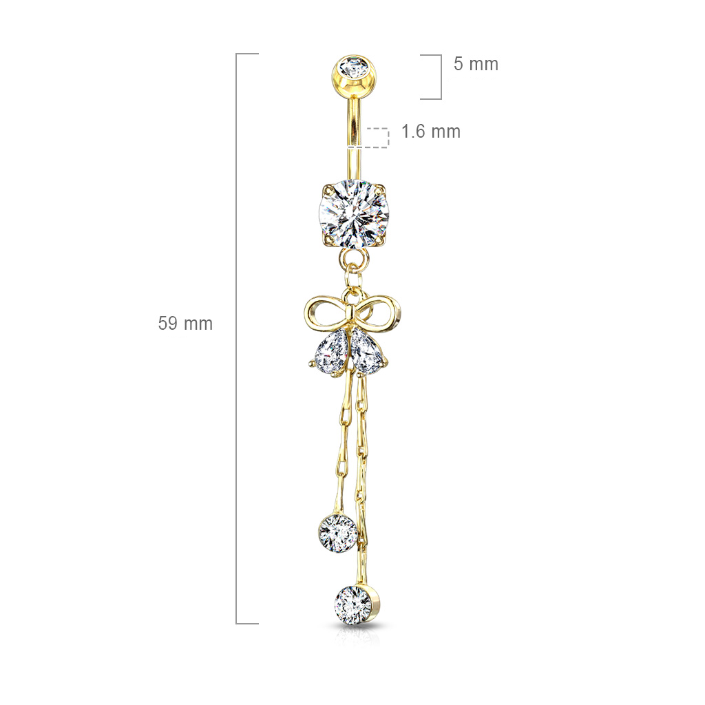 (10mm) 316L Chirurgenstahl Bauchnabelpiercing Gewindeverschluss Schleife mit Strass - Roségold