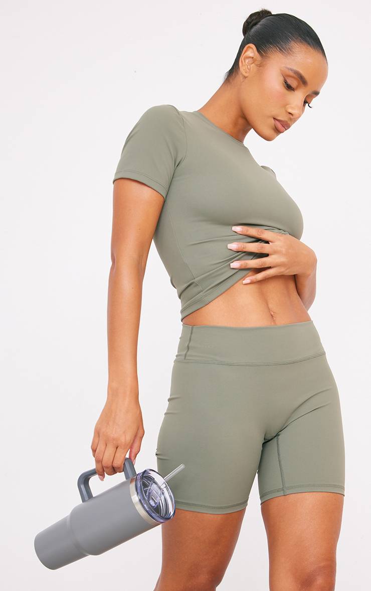Vert Olive Haut De Sport Moulant Longue Coupe À Manches Courtes Ultimate Sculpt