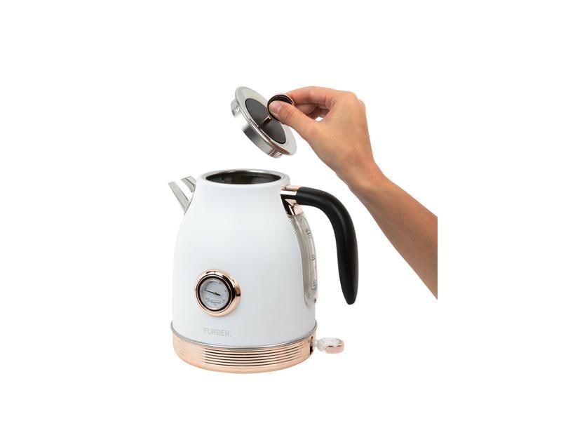 FURBER Wasserkocher Monroe 1.7 l, Rosegold/Weiss Wasserkocher mit 360°-Sockel mit Kabelaufwicklung