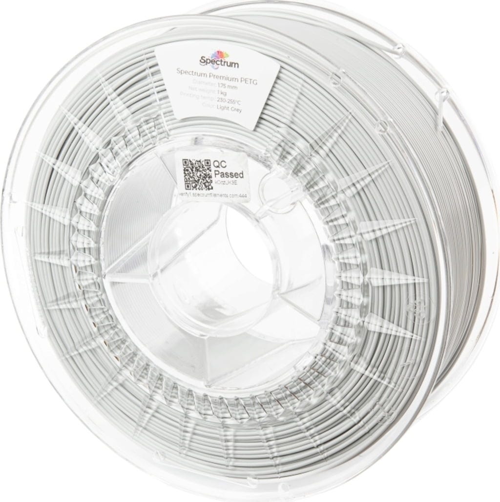 Spectrum  PETG Premium Light Grey, 1,75 mm / 1000 g    Vielfältiges Filament mit hoher Transparenz & Temperaturbeständigkeit