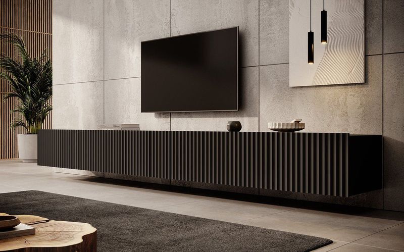Meubella - TV-Meubel Pepinos - Mat zwart - 300 cm