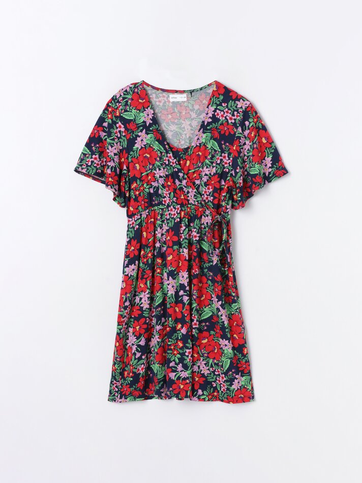 Vestido curto de maternidade estampado - Vermelho/azul marinho