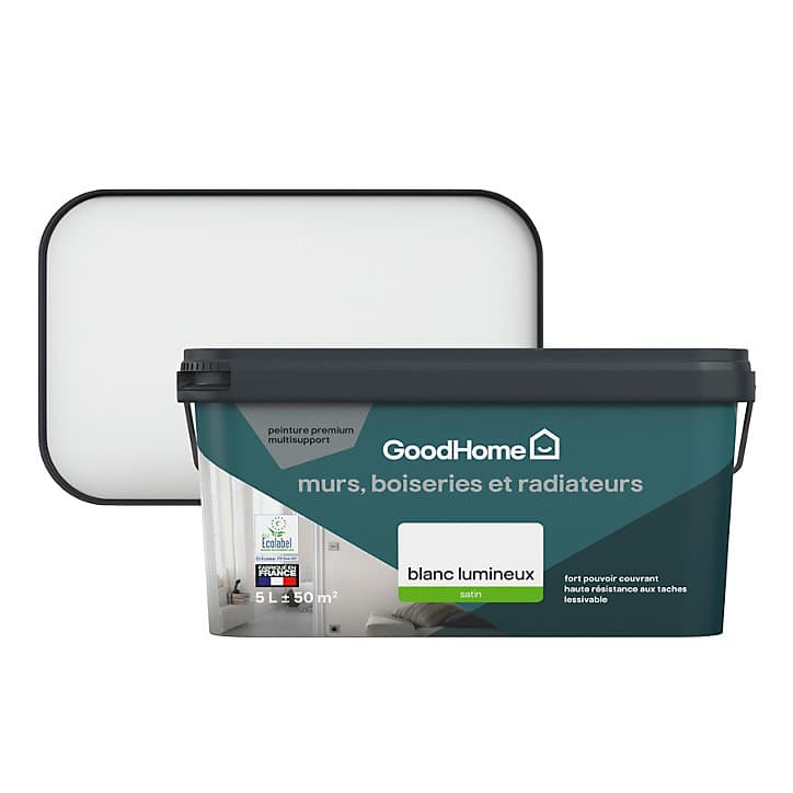 Peinture murs, plafonds et radiateurs GoodHome blanc lumineux satin 5L