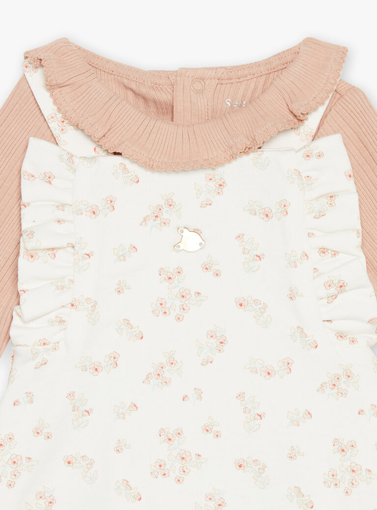 Body rose ancien, barboteuse écrue et collant