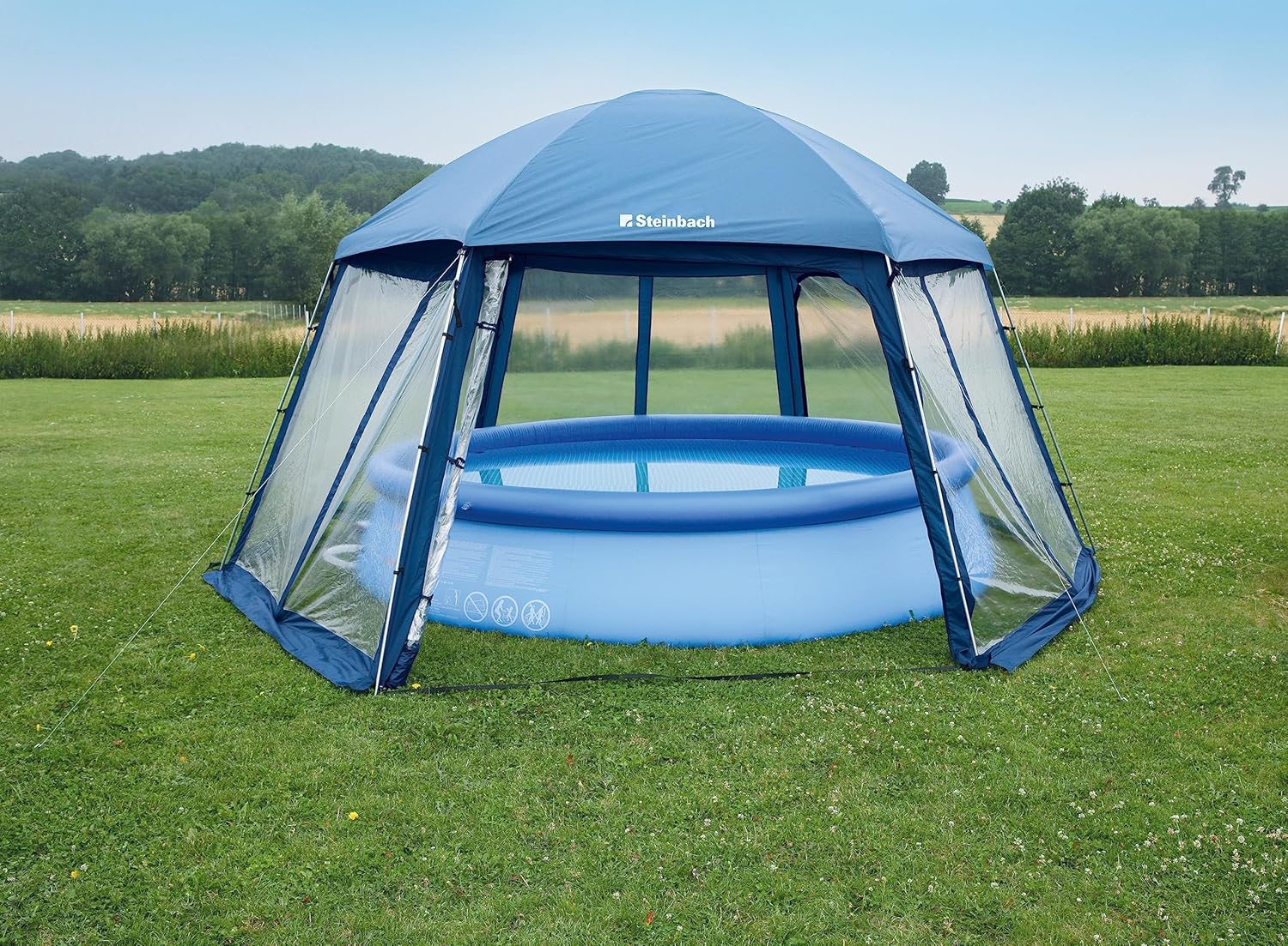 Steinbach Pooldach – 036420 – Für Pools bis Ø 400 cm – Sonnenschutz, schnelles Aufwärmen des Poolwassers und geringere Verschmutzung – 500 x 433 x 250 cm (LxBxH)