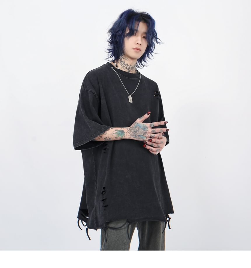 Derbundy - T-shirt met korte mouwen en ronde hals, gewassen en verweerd