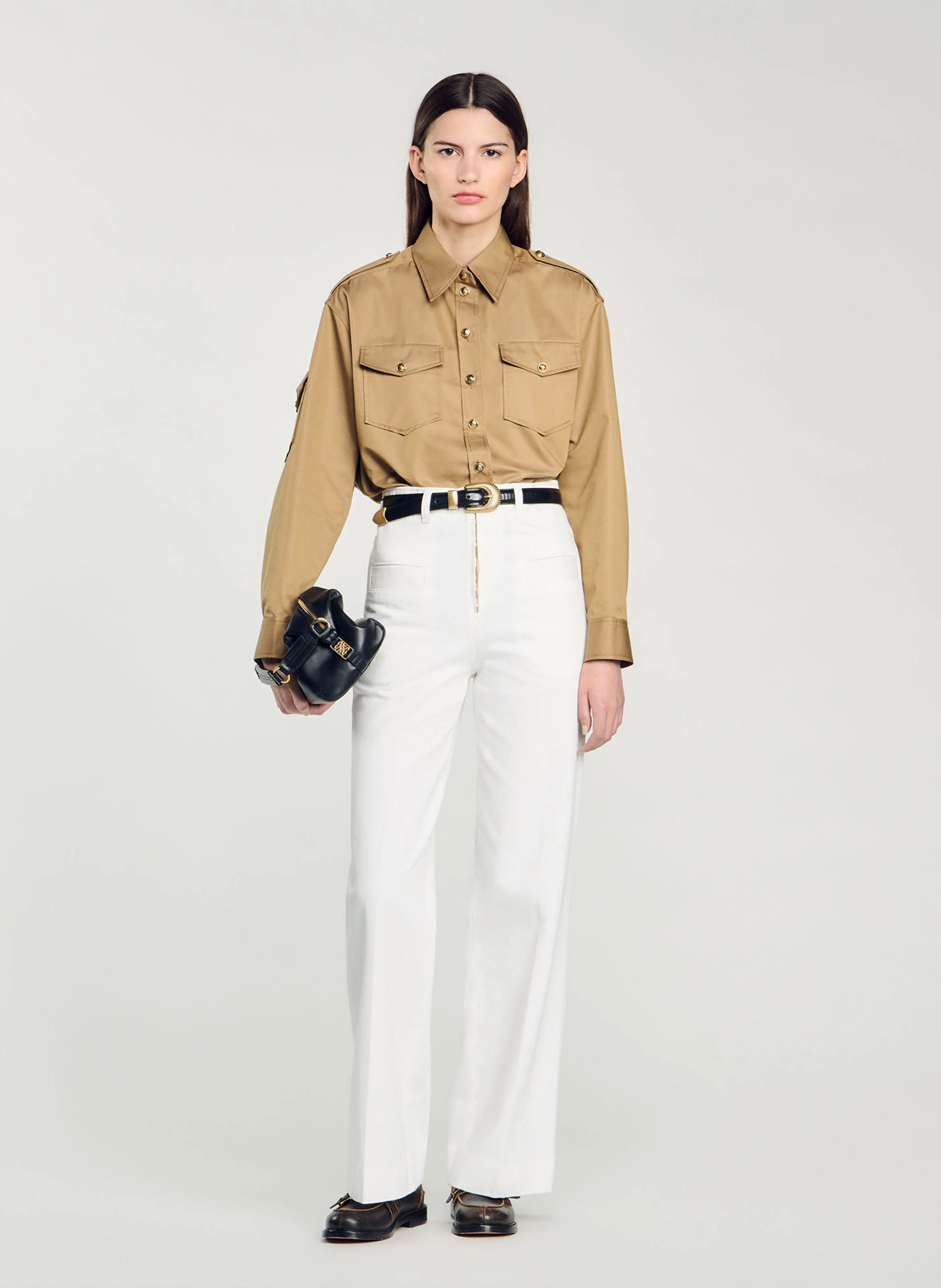 Pantalon palazzo droit en coton| Blanc
