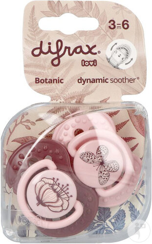 Difrax Dynamic Sucette 3-6 Mois Botanic Pink/Purple 2 Pièces