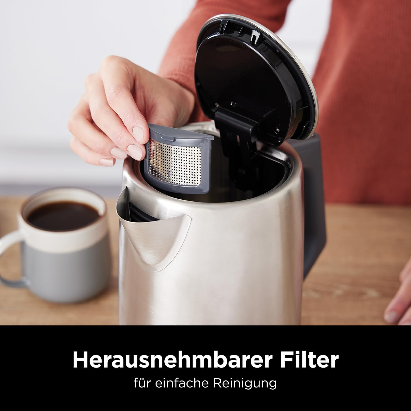 (1.7l) Edelstahl Wasserkocher Tauchsieder Krug mit Temperaturregelung   Schnellkochfunktion (KT201EU) - Silber