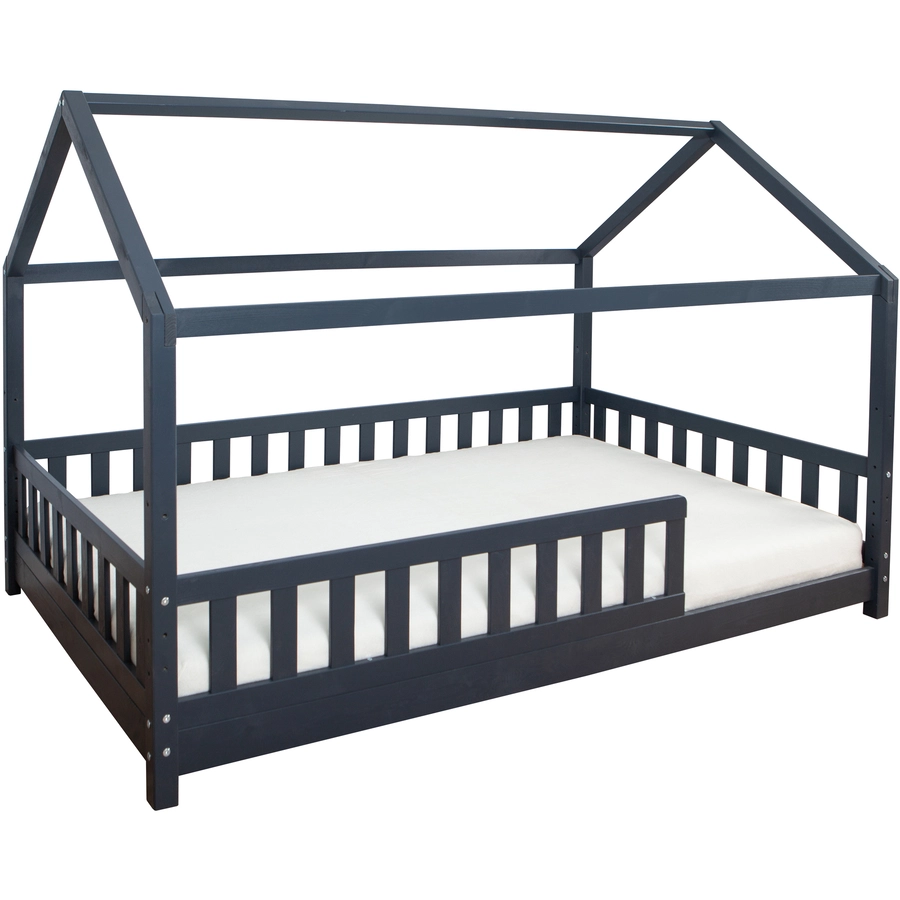 TICAA Kinderbett Hausbett Kay 120x200 Kiefer grau Grau