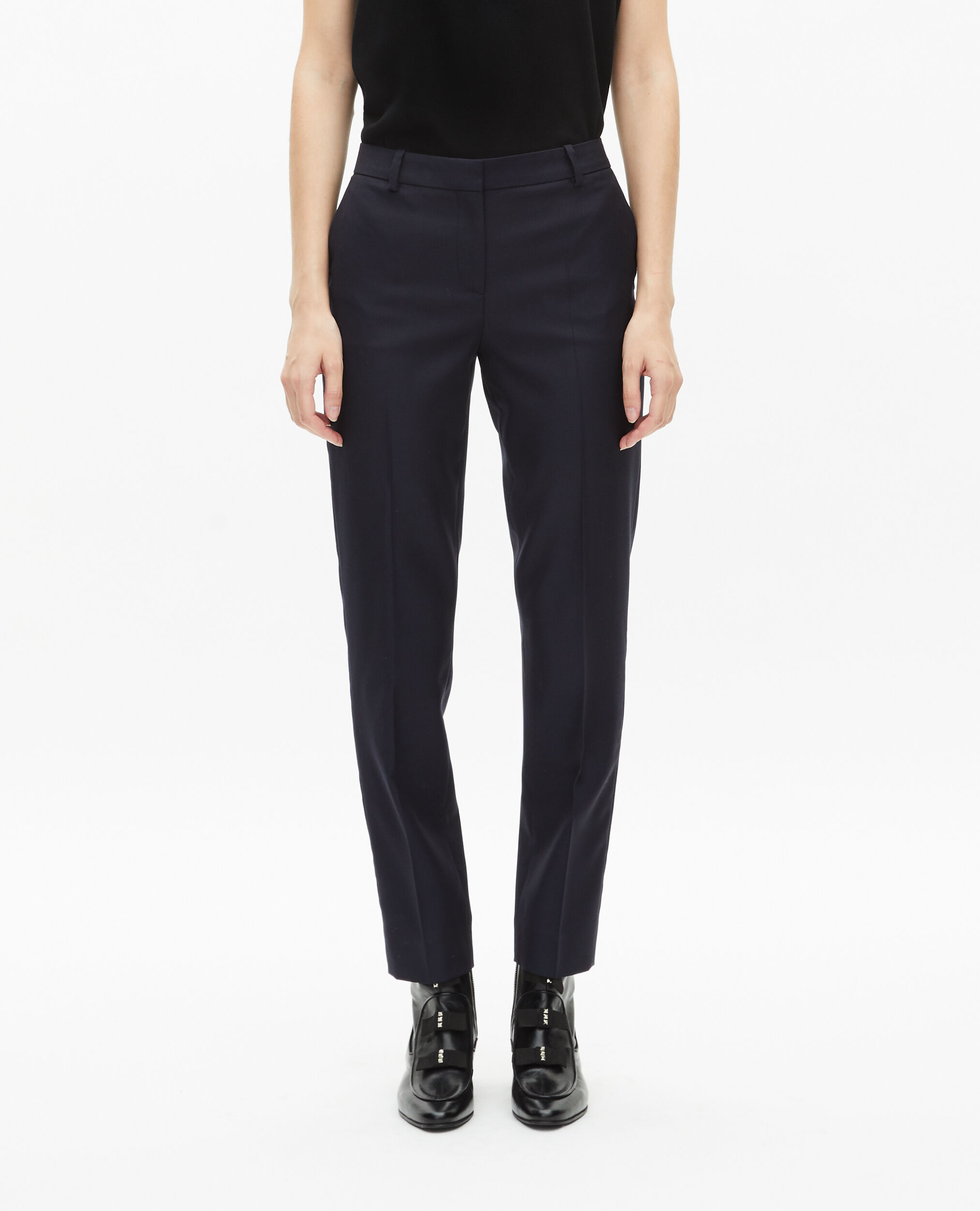 Pantalon tailleur en laine coupe ajustée bleu marine