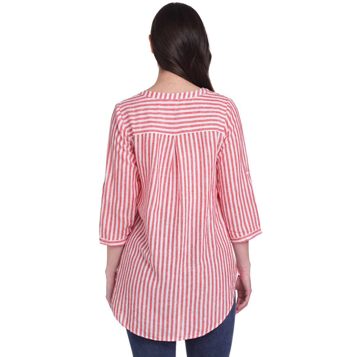 Gina Damen Leinen-Bluse mit Streifen rot / weiss