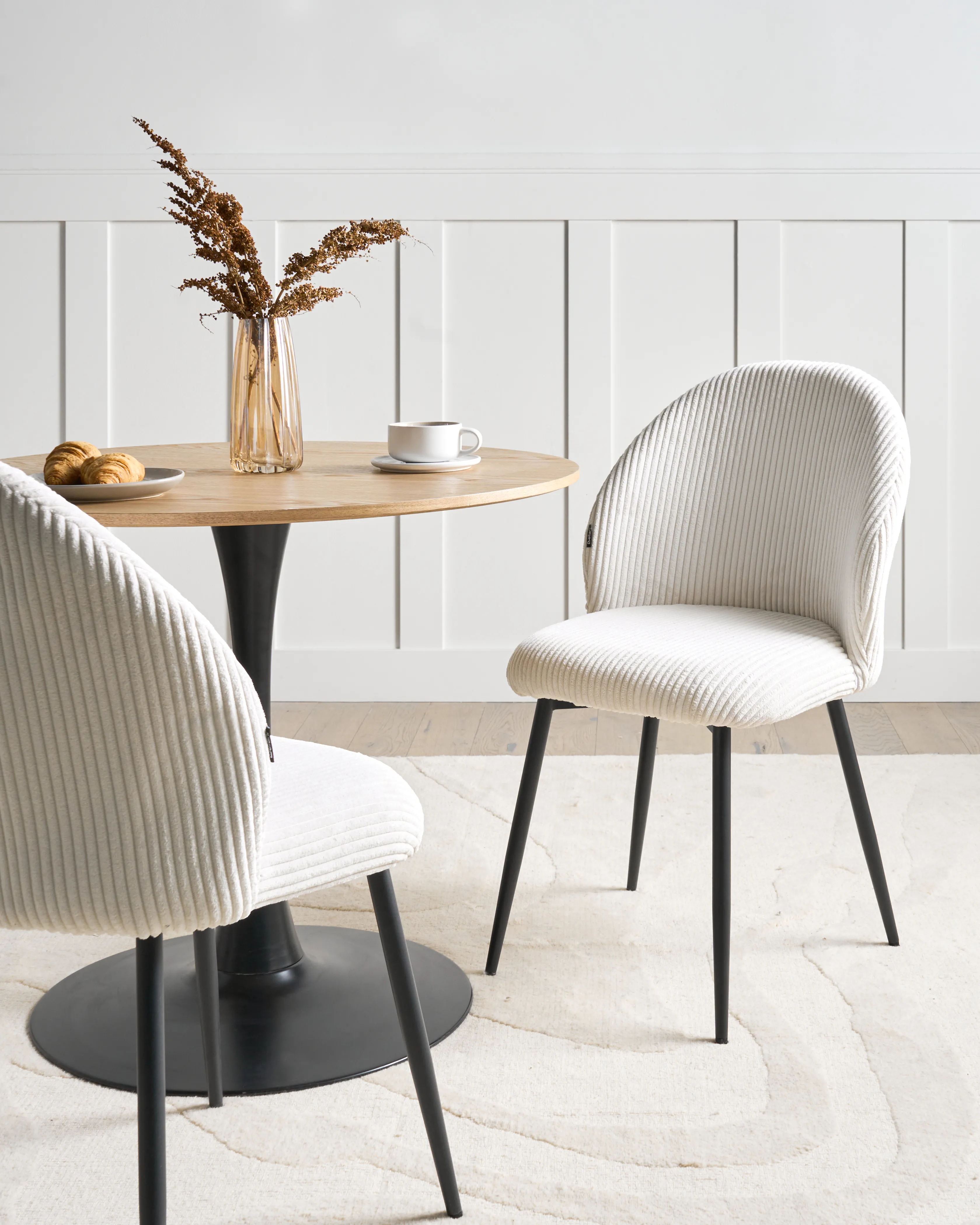 Set van 2 eetkamerstoelen ELOY Corduroy Gebroken wit