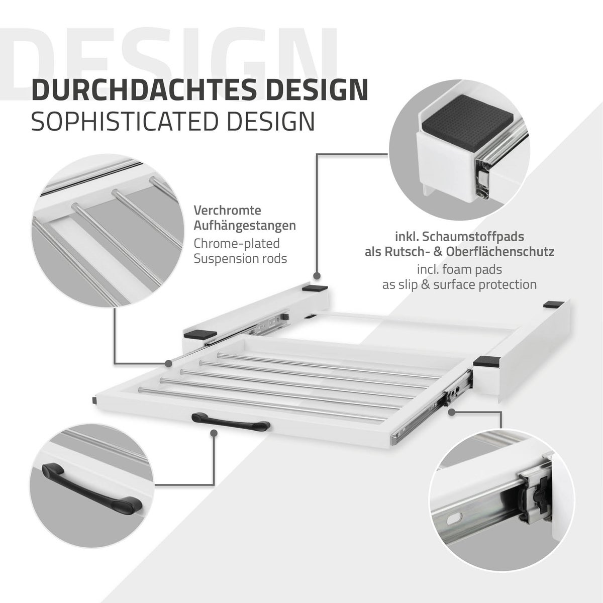 ML-Design Stapelframe met waslijn, staal 60,5 x 54,5 cm wit, verbindingsframe voor wasmachine/droger, stapelkit met uitschuifbare handdoekhouder, universeel stapelframe, stapel voor droger