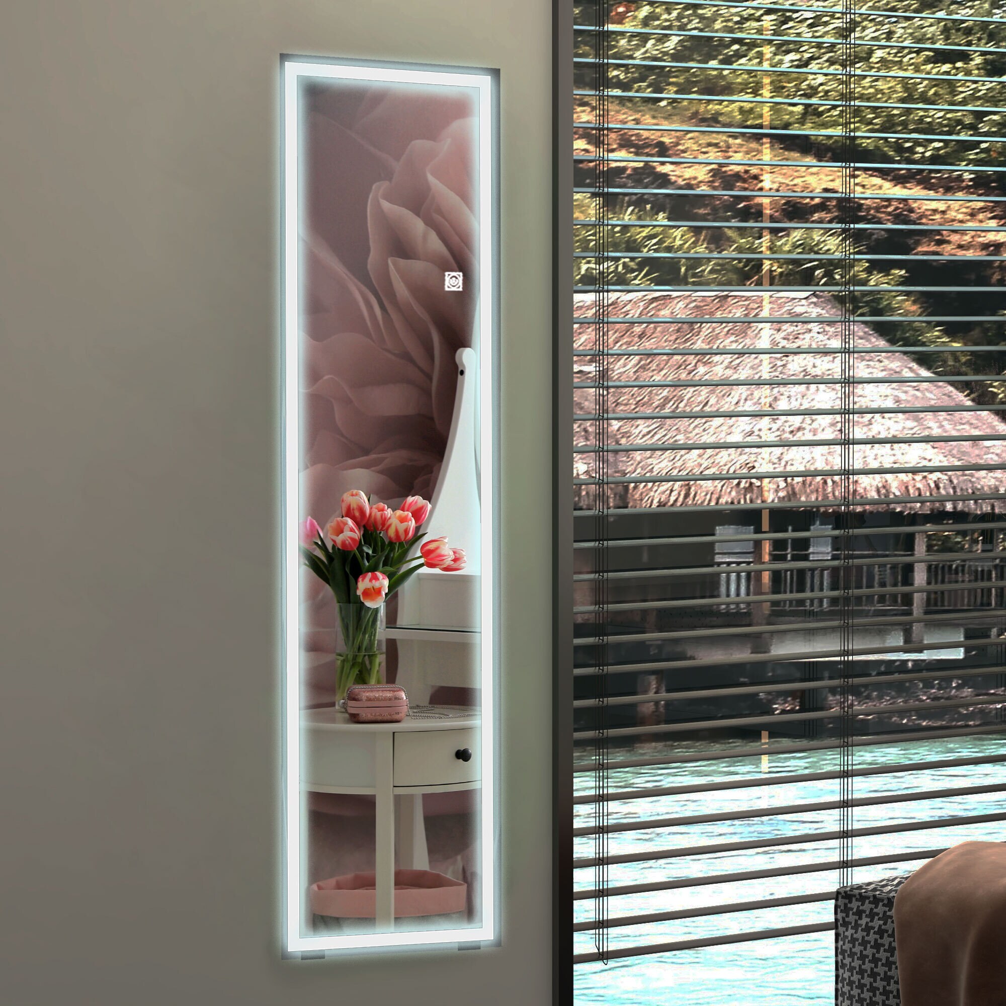 HOMCOM Ganzkörperspiegel mit Beleuchtung weiß 150L x 40B x 2,9H cm