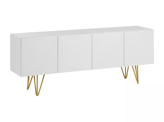 Meuble TV design gravé blanc et métal doré L140 cm OZEN