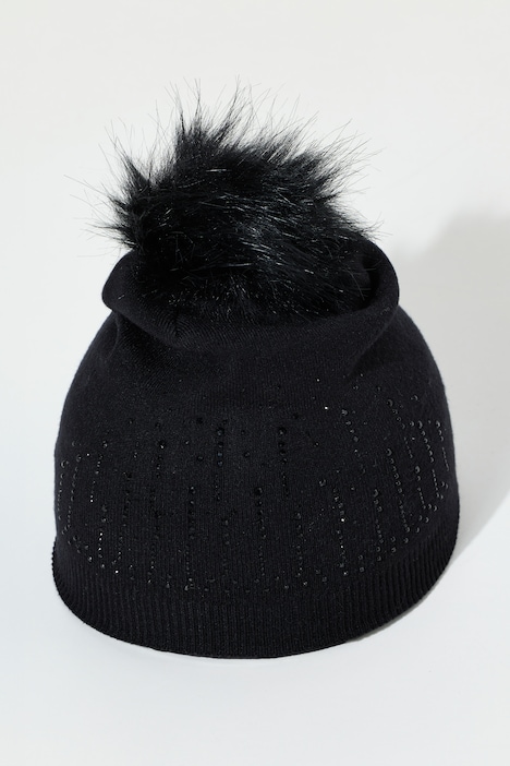 Strickmütze, Glitzersteinchen, Bommel