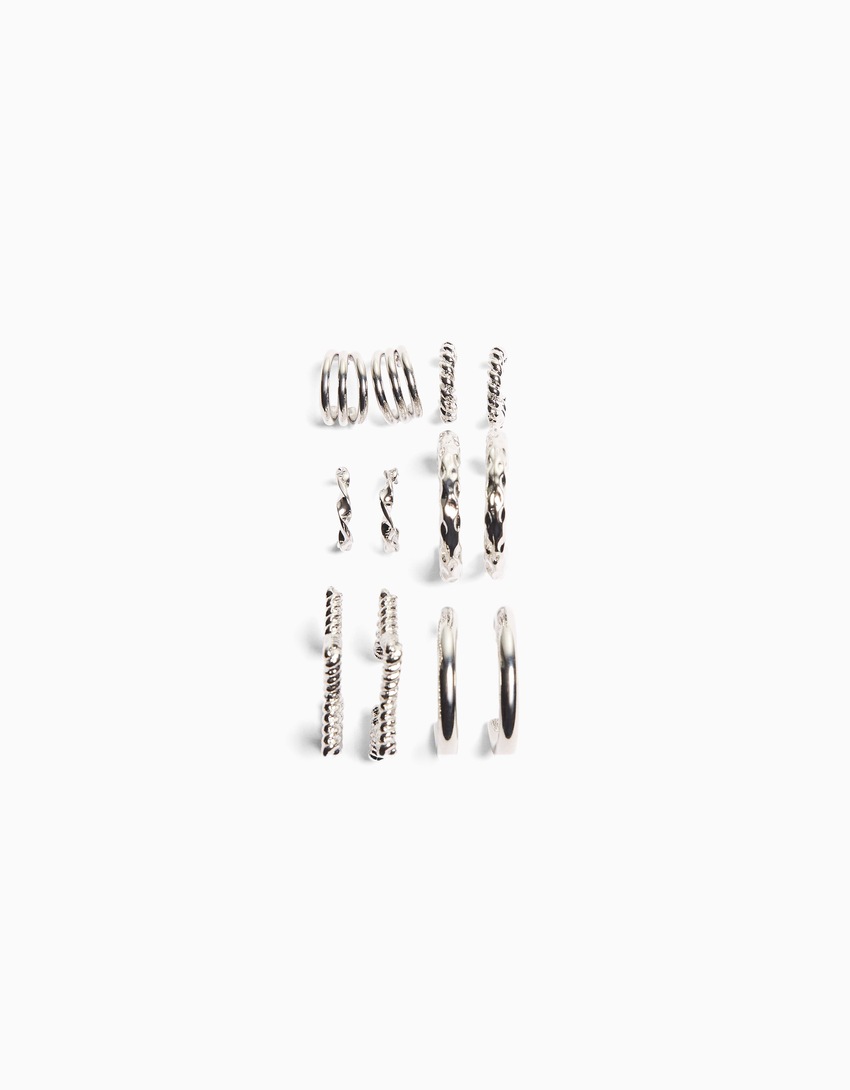 Conjunto de 6 pares de brincos de argola texturizados