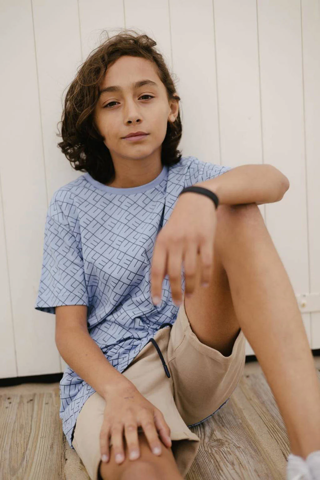 LEVV T-shirt KADEN met tekst blauw