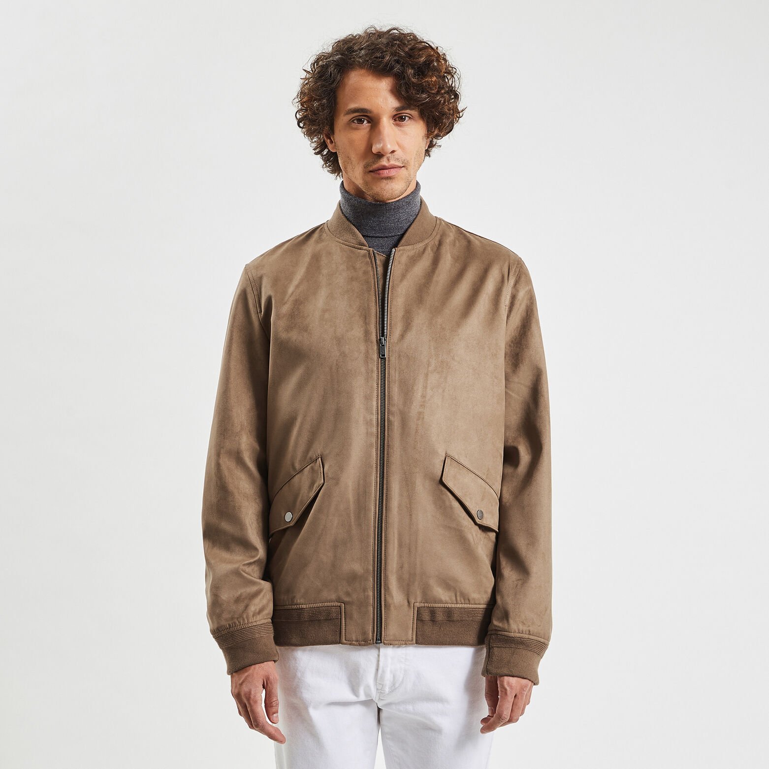 Blouson zippé aspect velours Jaune