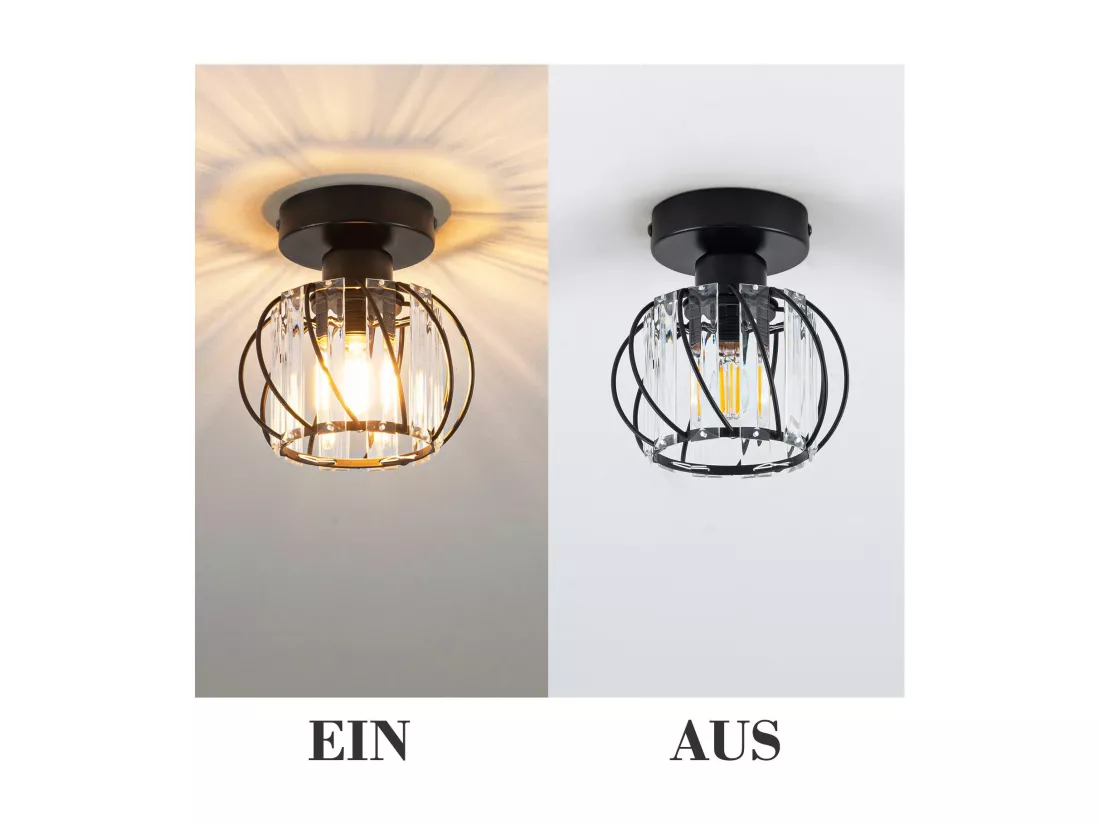NETTLIFE Plafonnier Cristal Noir Moderne E27 Lampe de Cuisine Vintage avec Cadre en Métal