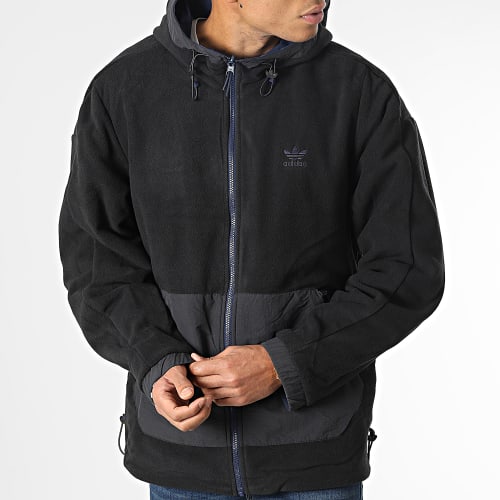 Veste Zippée Capuche Réversible A Bandes HL9188 Bleu Marine Noir