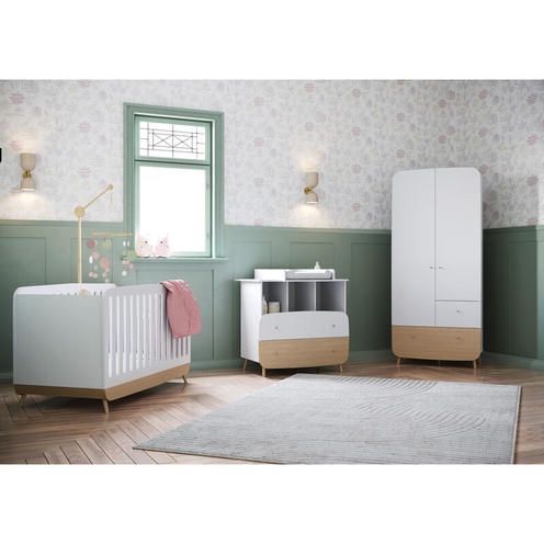 Chambre Trio Lit 60x120 + Commode + plan à langer + Armoire FIRMIANA Blanc - CBA Meubles