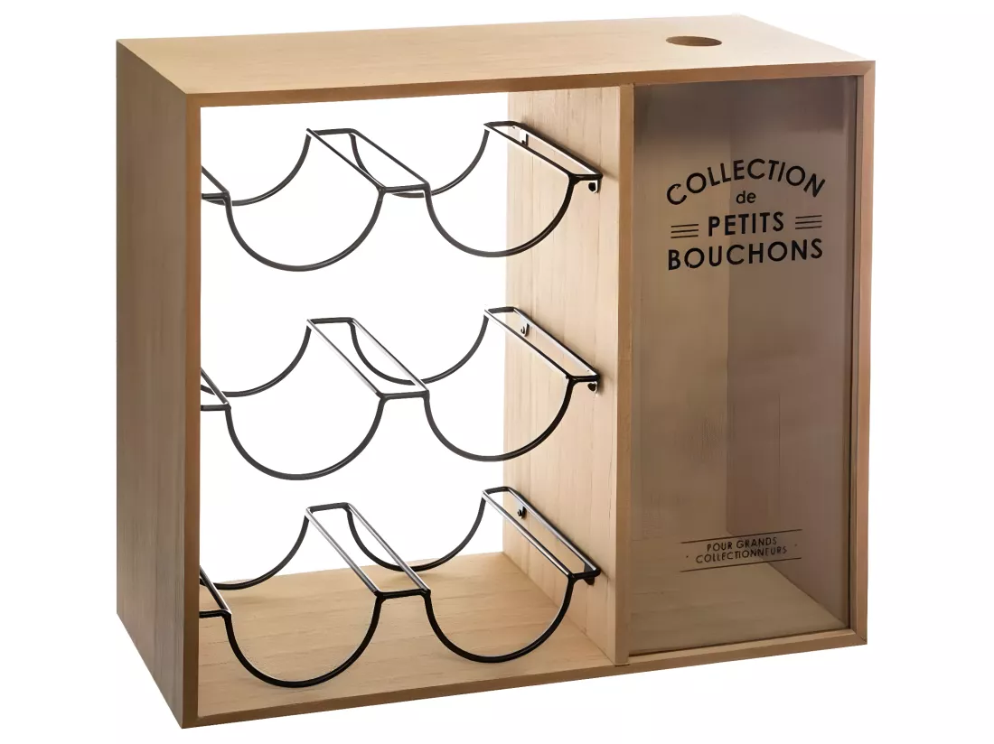 Porte bouteilles coloris Beige en bois / métal - Longueur 39,7 x Profondeur 15 x Hauteur 35 cm