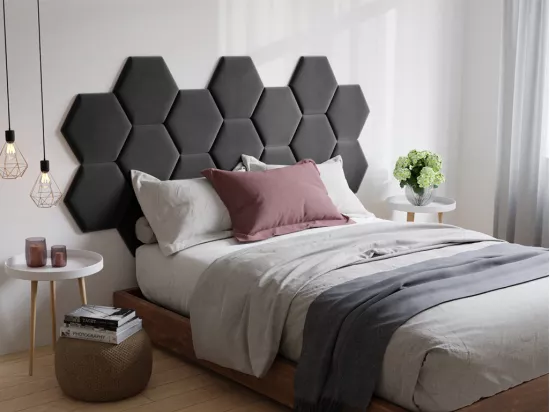 Panneaux muraux tête de lit - 220 cm - Velours - Gris - HOPE de Pascal Morabito