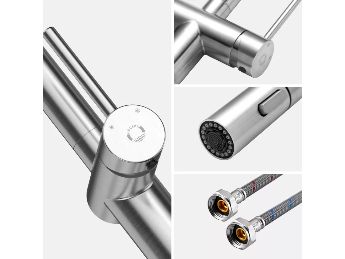 Cecipa max Mitigeur de Cuisine avec Douchette Extractible Robinet de Cuisine avec 2 Types de Jet D'eau Robinet d'évier en Inox Brossé,EU Modèle
