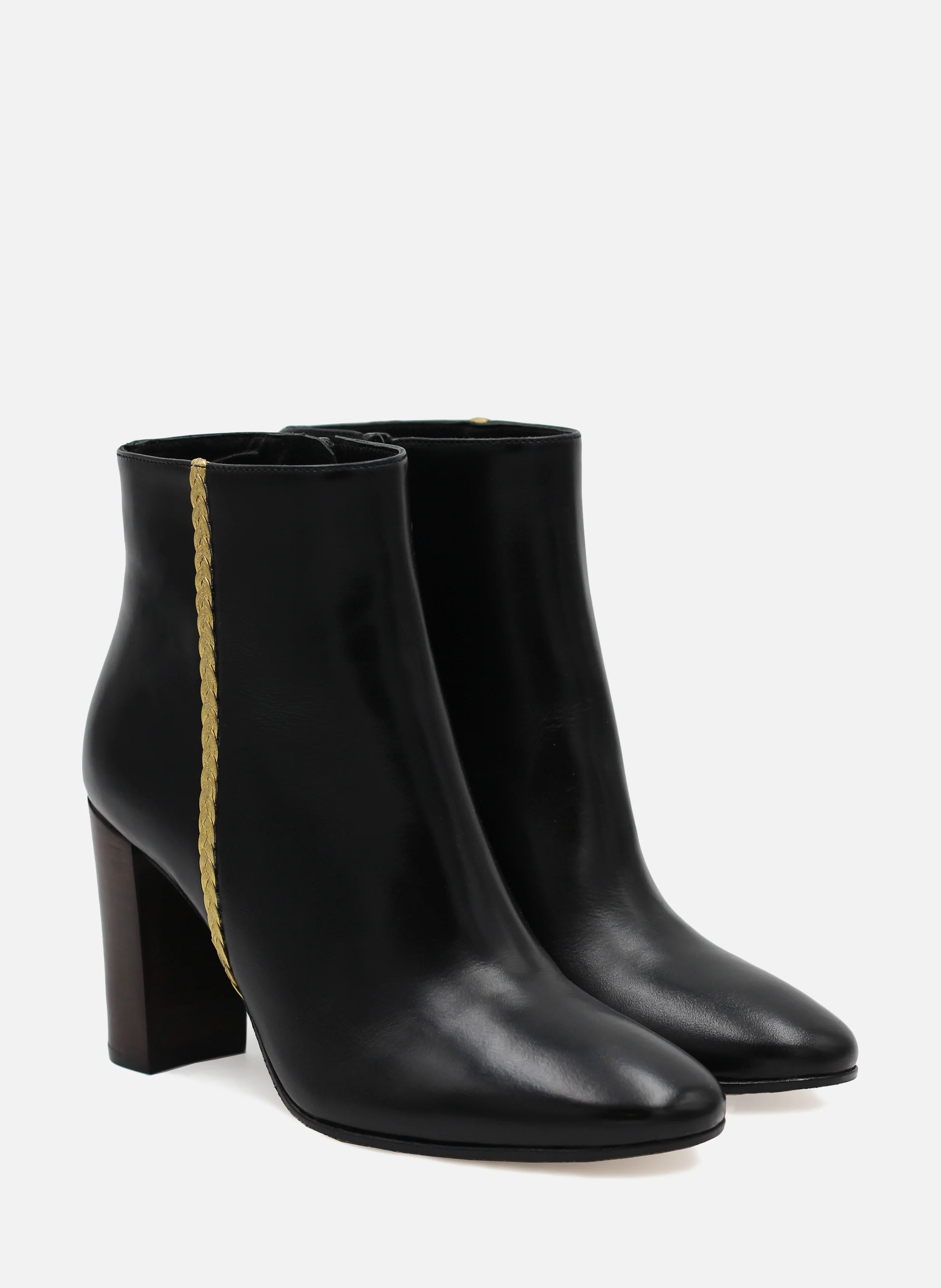 Bottines à talon cuir lisse | Noir