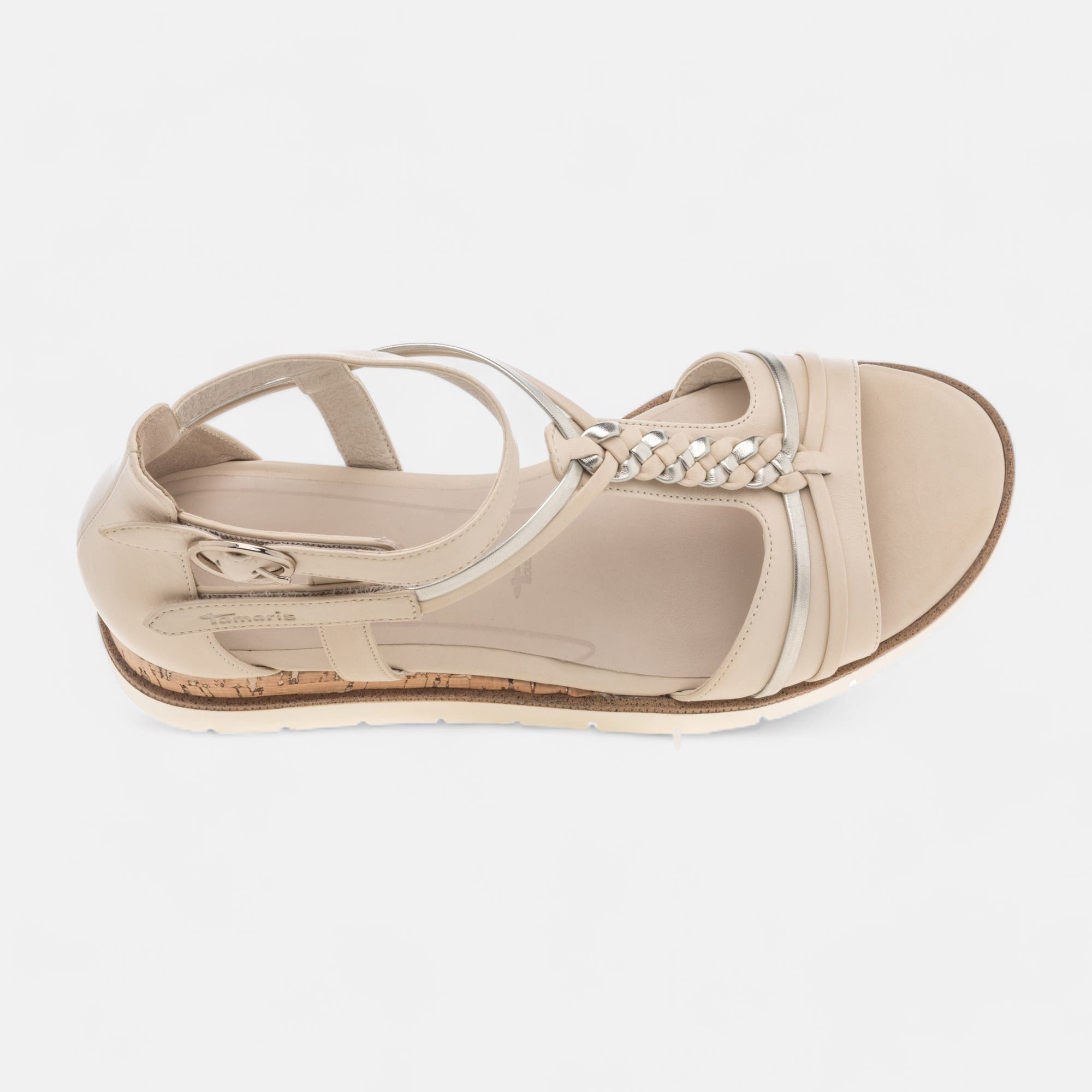 Sandales à talon compensé Femme en cuir beige