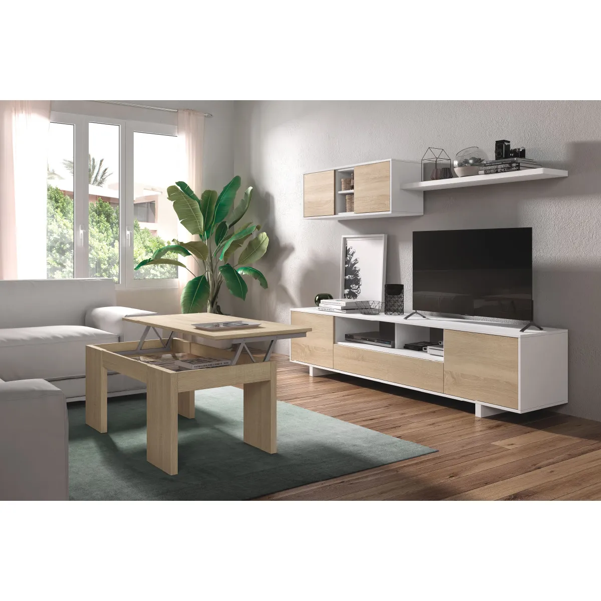 Loungitude Meuble TV HUGO avec étagère murale