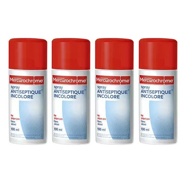 Mercurochrome Antiseptique Incolore Spray Lot de 4 x 100ml