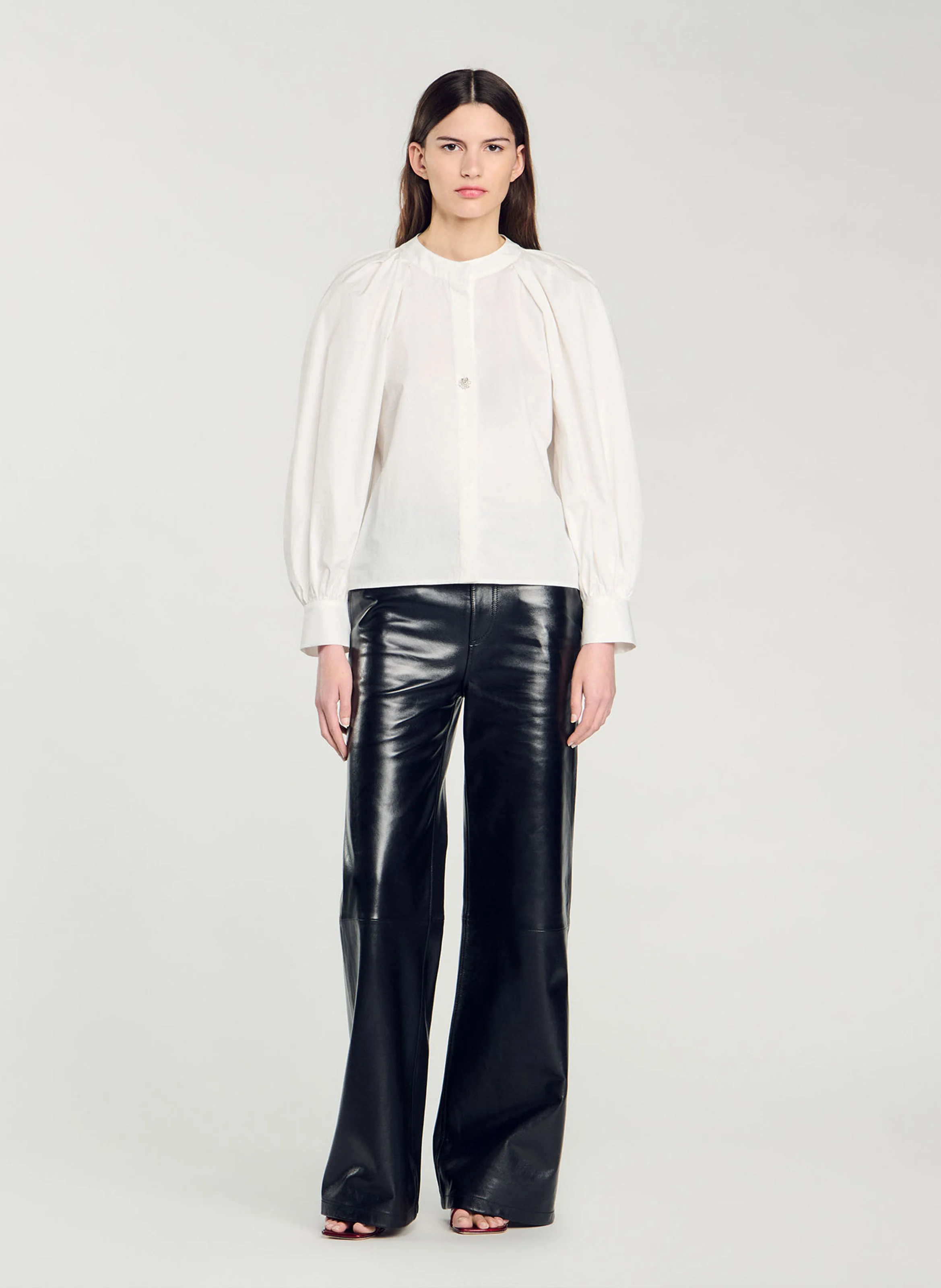 Chemise ample col rond en coton mélangé | Blanc