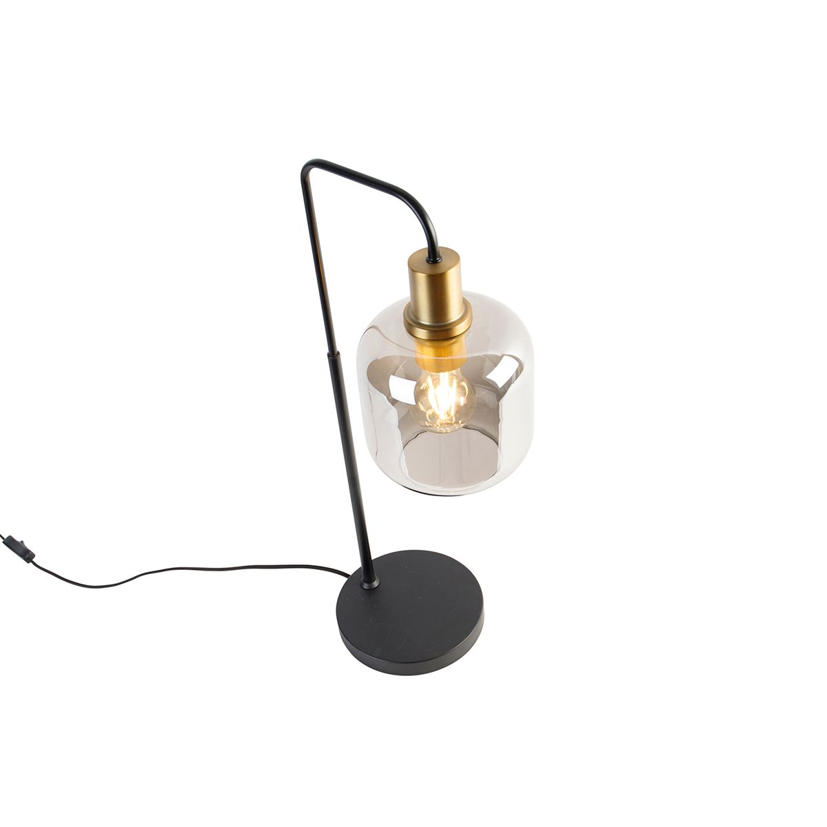 Smart tafellamp zwart met goud en smoke glas incl. Wifi A60 - Zuzanna